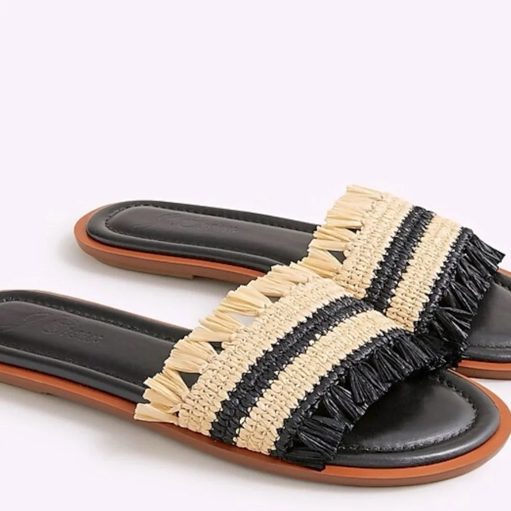COPY - J.Crew New in Box Women’s Woven Raffia Fringe Strap Sandal Size 8 - Picture 1 of 6